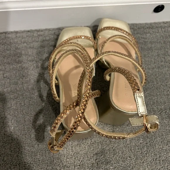 Gold Strappy Women's Sandals - Picture 3 of 9